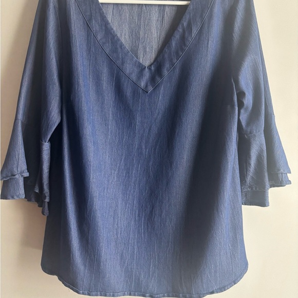 NAIF Deep Blue V-Neck Blouse - Picture 1 of 3